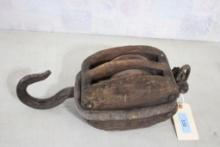 Old Nautical Block & Tackle Wood Double Pulley