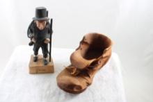 Folk Art Carved Shoe & Chimney Sweep Figure