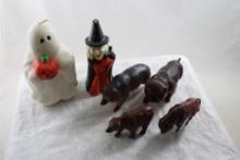 Gurley Ghost & Witch Candles, 4 Celluloid Animals
