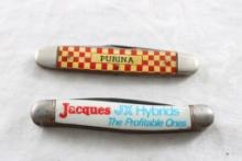 2 Advertising Pocket Knives Purina & Jacques