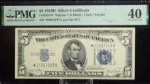 1934D $5 Silver Certificate Blue Seal Star 23057247A PMG40