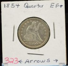 1854 Seated Quarter With Arrows EF Plus