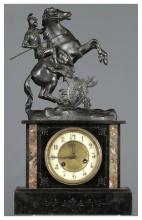 German Vera Tempus Marked Mantle Clock with Cast Iron Statue