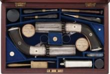 Cased Pair of Thomas Williams Percussion Pepperbox Revolvers