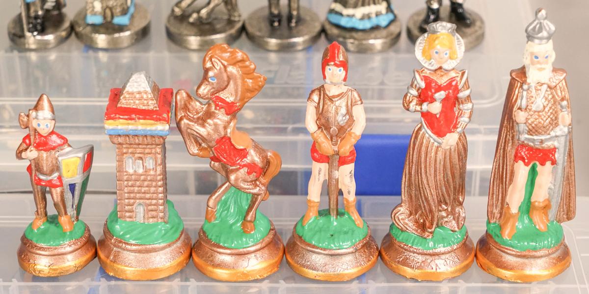 4 Sets of Hand Cast Chessmen; Football (Red Shirt), Robin Hood & More