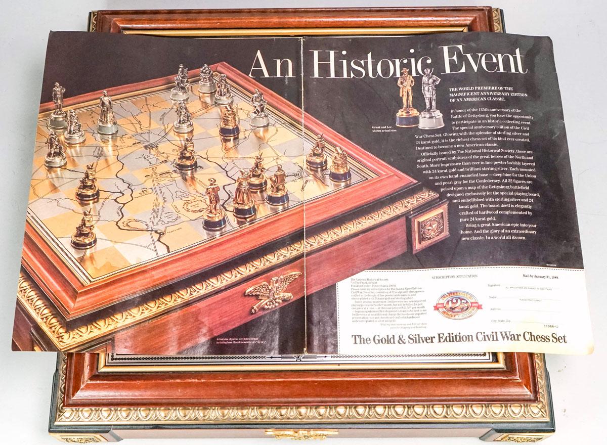 Franklin Mint Gold & Silver Edition Civil War Chess Set /Board