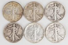6 Walking Liberty Half Dollars; 1941-P,1942-S,1943-P,1943-D,1943-S,1944-P