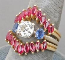 Ladies 18k (w/ 14k)  Diamond, Sapphire & Ruby Ring, Sz. 7.5