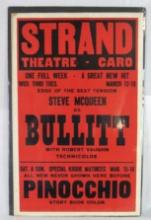 Excellent Vintage BULLITT Steve McQueen Movie Theatre Window Card / Cardboard Poster