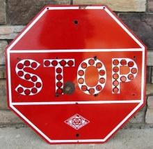 Antique Porcelain Stop Sign - California State Automobile Assoc. w/ Reflective Eyes
