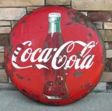Antique Original Coca Cola Porcelain Button Sign 36"
