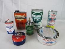 Grouping Vintage Metal Oil and Related Cans- Pyroil, Quaker State, Cadillac, Cross Country