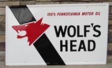 Beautiful 1972 Wolf's Head Motor Oil 5 Ft. Embossed Metal Sign