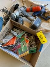 Lot. Miscellaneous new and used items. Craftsman drill w/ 2 batts & charger, small vice, assorted