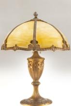 Fancy original bent panel Table Lamp, circa 1920, attributed to The Moe Bridges Co., with beautiful