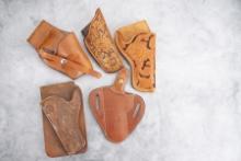 Collection of five (5) "S.D. Myres, El Paso, Tex." marked leather Holsters for small frame Revolvers
