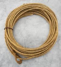 Outstanding 60 ft. braided rawhide Reata with leather wrapped Hondo, very good condition. Most Reata