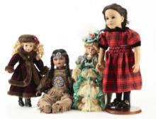 Collection of four Porcelain Dolls. (1) Red Plaid Dressed Doll is marked "My Twinn/1996", 24" T. (2)