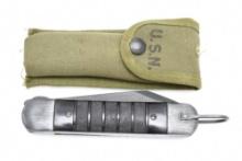 U.S. Circa WWII Navy Pilots Folding Survival Knife W/ OD Canvas Pouch - Colonial