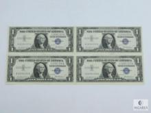 Four Consecutive 1957 $1.00 Silver Certificates, Alignment Error Causes Wider Lower Border