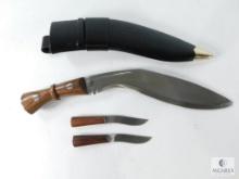 Gurkha Kukri Knife Set with Leather Sheath with Two Karda Knives