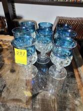Vintage Kings Crown Sherry Glasses Blue Fade Wide Band Thumbprint Mini Goblets 8