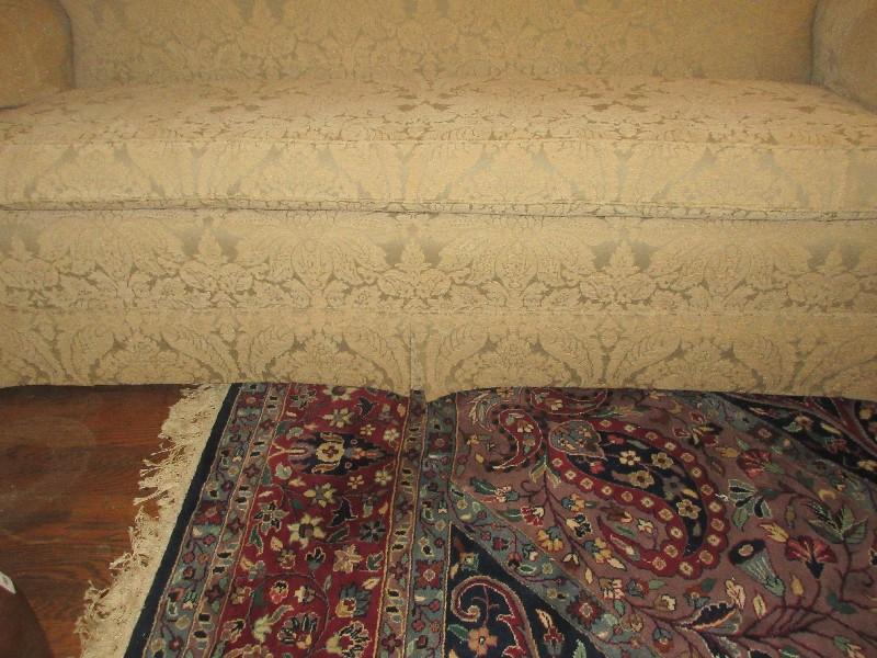 Formal Camel Back Classic Style Sofa Couch w/Rolled Arms Pleated Skirt Damask Victorian