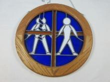 Artist hand Crafted Religious Symbol in 14 1/2" Round Oak Frame