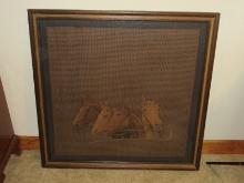 Equestrian Horses & Houndstooth Design Framed Scarf-Approx 37 1/2" Square