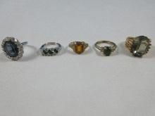 5 Ladies Costume Jewelry Rings 18K HE Aqua Quartz Statement-Ring Size 6 3/4, Marvelous
