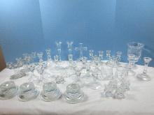 Lot Crystal/Pressed Glass Candlesticks, Tulip Votive Candle Holders, Double Light Bell Shape,