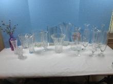 Lot Crystal/Glass Vases Mikasa 8" Flores, Studio Nova 8 1/4" Belmont, Lenox Bud Vase, Etched/