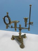 Replica Georgian Style Brass Scientific Instrument w/ Magnifying Glass Coupe on Candle Stand