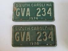 Pair 1974 South Carolina License Plates