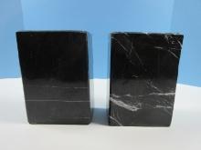 Pair Heavy Marble Block Bookends Mid Century Modern Beveled Edge 7 3/8" H x 5 1/4" x 3 1/8"