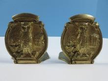 Pair Art Brass Co. N.Y. Relief Scholarly Owl 4" H Bookends Wise Old Owl Academic Design