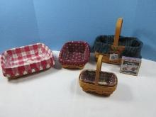 4 Collectors Longaberger Baskets 8" Square Serving Solutions w/ Liner Fabric Protector