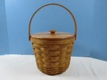 Longaberger Round Medium Fruit Basket and Lid w/ Swing Handle and Protector Liner