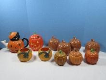 Lot Autumn Harvest Hallmark Ceramic Jack-O-Lantern Figure Pumpkin Candy Box, Set of 4