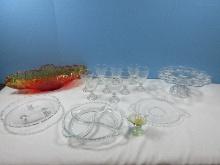 Lot Depression/Pressed Glass Imperial Clear Candlestick 7" Handled Plate, Anchor Hocking