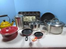 Lot Pots & Pans, Pampered Chef Deluxe Mini Muffin Pans, Cake Pans, Tea Kettle etc.
