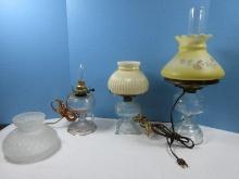 2 Converted kerosene Oil Pressed Glass Lamp & Chamber Converted Oil Lamp 2w/Glass Shade
