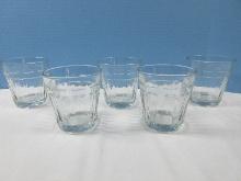 Set of 5 Longaberger Glass 4" Woven Traditions Clear 12 Oz. Flat Tumblers 3 5/8" W Retired