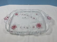 Mikasa Giftware Blossom Time Pink and Frosted Floral 16 1/2" Rectangular Tray Circa