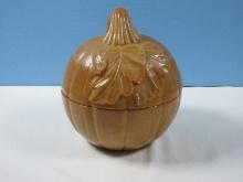 Longaberger Chocolate Brown Slag Glass 2 pc. Pumpkin Candy Jar and Lid Giftware Collection