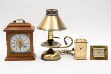 3 Clocks and Brass Table Lamp incl Seth Thomas