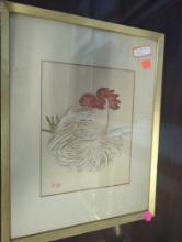 Framed Print of "Japanese Woodblock Rooster" Unknown Artist, Approximate Dimensions - 16" x 12",