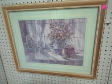 Framed Print of "Flowers on a Table" by Micheal Boreland, Approximate Dimensions - 22" x 19", What