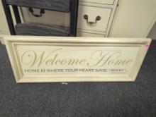 WALL PLAQUE, HAS A SAYING ON IT " WELCOME HOME HOME IS WHERE YOUR HEART SAYS AHHH" 36"X14 1/2"W
