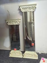 PAIR OF BEVELED MIRRORS, COLUMN FRAMES. THE TALLEST IS 19 7/8X5 7/8", SMALLEST 15 3/8"X5 7/8"
